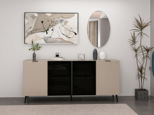 Minar Kale Cam Kapak Aynalı Konsol Plus