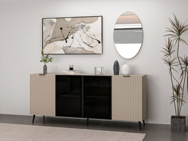 Minar Kale Cam Kapak Aynalı Konsol Plus