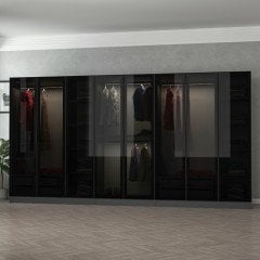 Minar Kale 8 Cam Kapaklı 4 Çekmeceli Dolap - Antrasit/Siyah