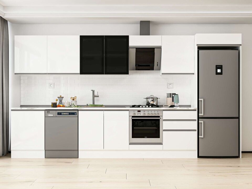 Alvinka 410X222 Cm High Gloss Mutfak Dolabı Mb-E90S60S60-3 High Gloss | Beyaz - Mdf