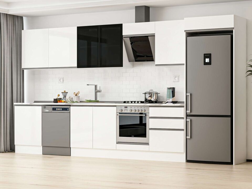 Alvinka 410X222 Cm High Gloss Mutfak Dolabı Mb-E90S60S60-3 High Gloss | Beyaz - Mdf