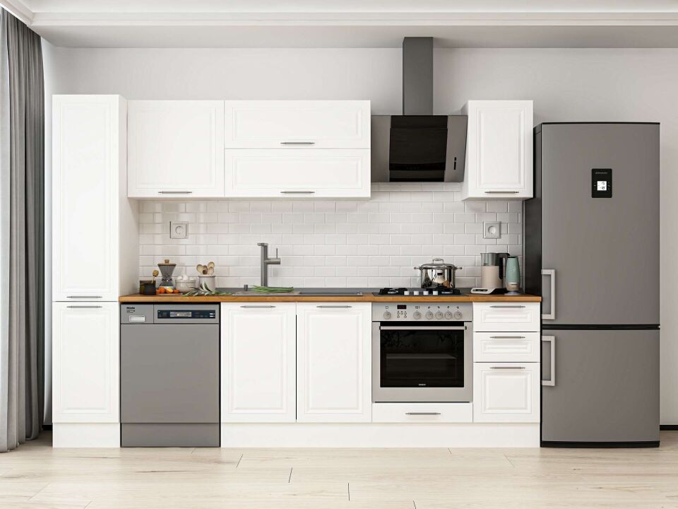 Alvinka 280X210 Cm Klasik Mebran Mutfak Dolabı Mb-E80B40S40-2 Mebran | Beyaz - Mdf