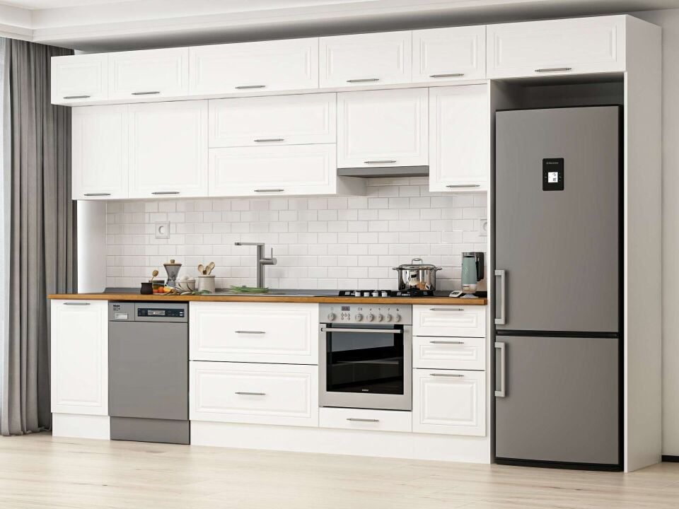 Alvinka 370X240 Cm Klasik Mebran Mutfak Dolabı Beyaz Beyaz Mb-E80S45S45-1