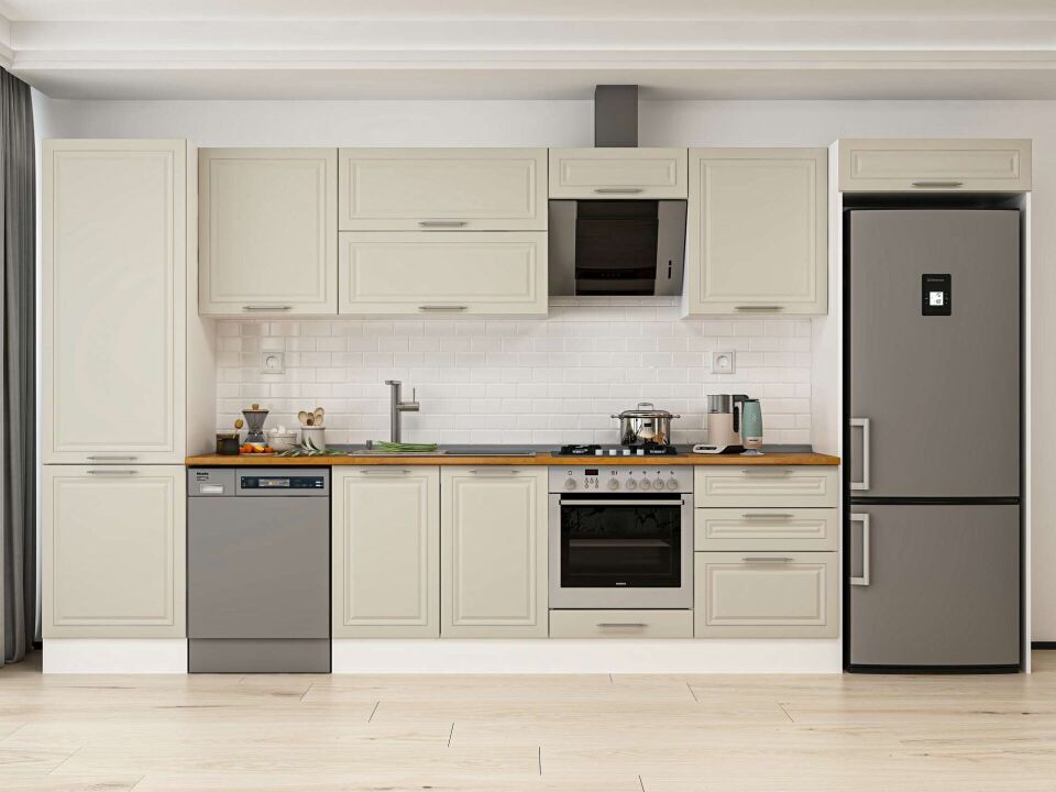 Alvinka 410X222 Cm Klasik Mebran Mutfak Dolabı Mbb-E90B60S60-2 Mebran | Kumtaşı - Mdf