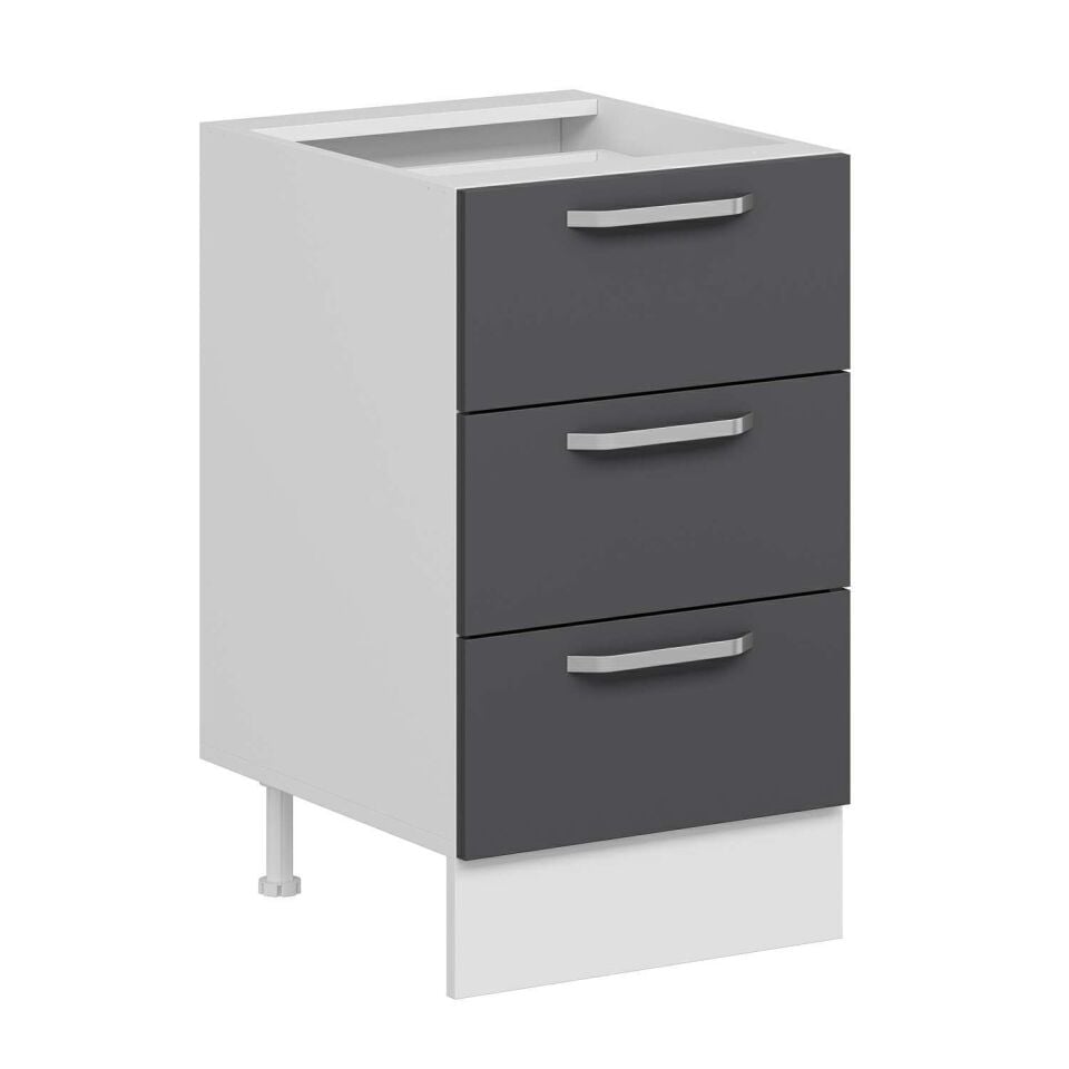 Alvinka Mutfak Modül Duz Alt 3Ç 50Cm Dolap Beyaz Antrasit