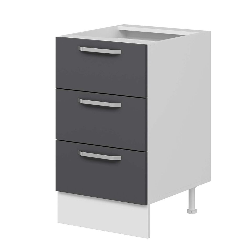 Alvinka Mutfak Modül Duz Alt 3Ç 50Cm Dolap Beyaz Antrasit