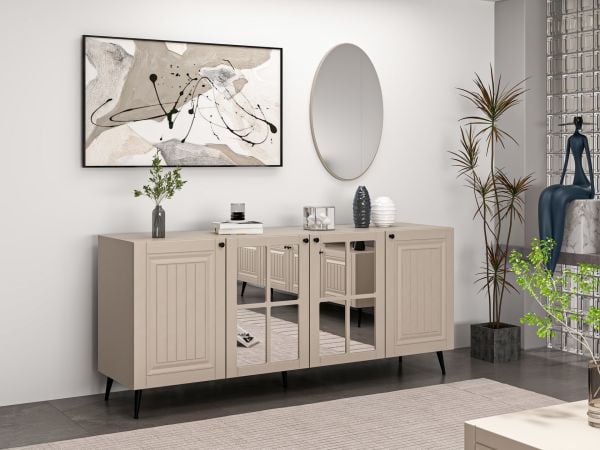 Minar Kale Cam Kapak Aynalı Konsol İlkbahar