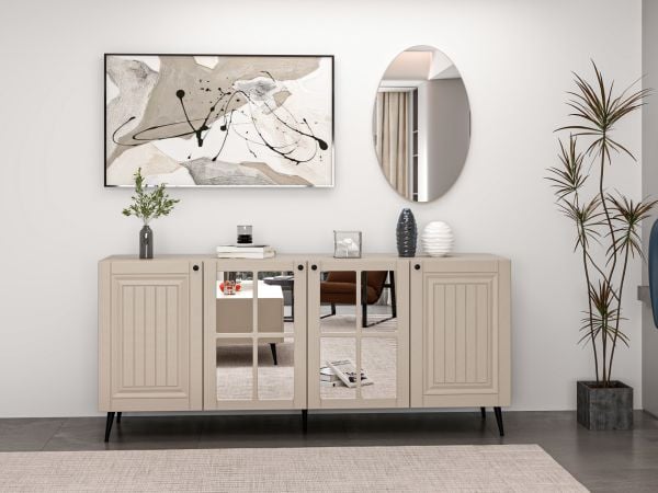 Minar Kale Cam Kapak Aynalı Konsol İlkbahar