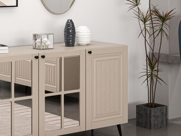 Minar Kale Cam Kapak Aynalı Konsol İlkbahar