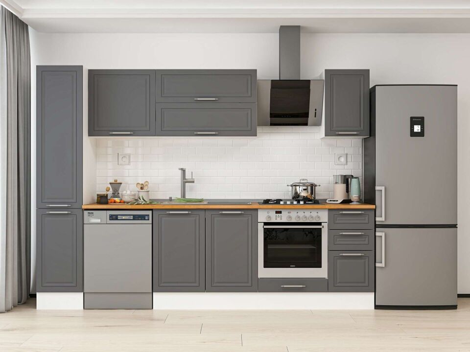 Alvinka 280X210 Cm Klasik Mebran Mutfak Dolabı Mb-E80B40S40-2 Mebran | Antrasit - Mdf