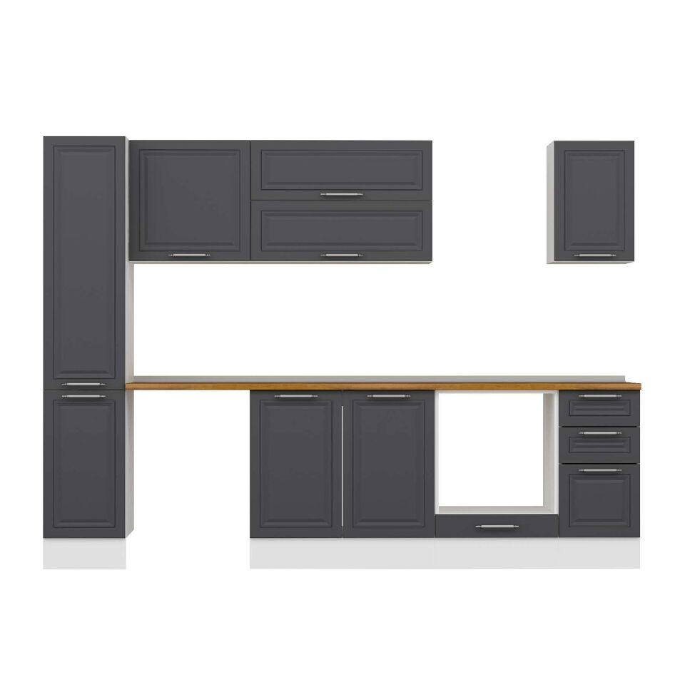 Alvinka 280X210 Cm Klasik Mebran Mutfak Dolabı Mb-E80B40S40-2 Mebran | Antrasit - Mdf