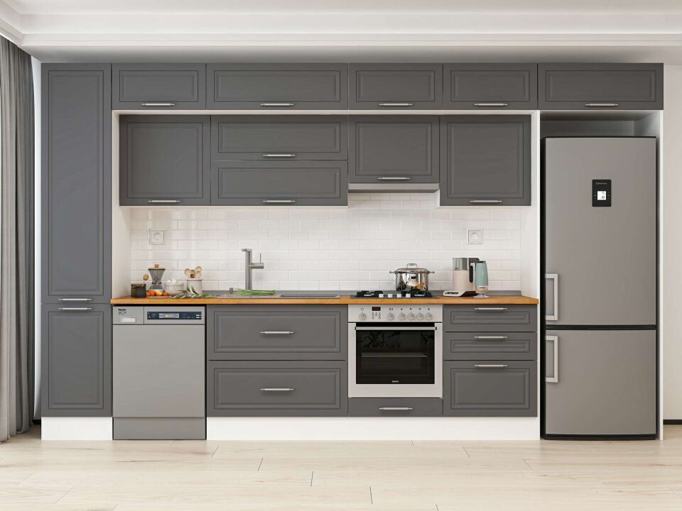 Alvinka 395X240 Cm Klasik Mebran Mutfak Dolabı Mbb-E90B45S60-1 Mebran | Antrasit - Mdf