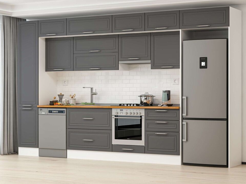 Alvinka 395X240 Cm Klasik Mebran Mutfak Dolabı Mbb-E90B45S60-1 Mebran | Antrasit - Mdf