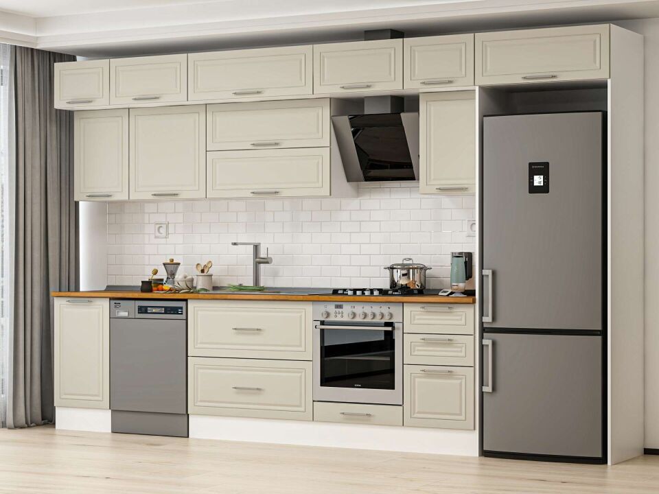Alvinka 370X240 Cm Klasik Mebran Mutfak Dolabı Beyaz Beyaz Mb-E80S45S45-2