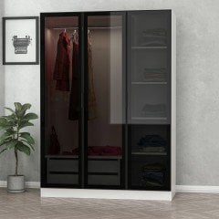 Minar Kale 3 Cam Kapaklı 2 Çekmeceli Dolap - Beyaz/Siyah