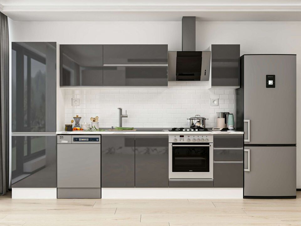 Alvinka 300X210 Cm High Gloss Mutfak Dolabı Mb-E80B60S40-2 High Gloss | Antrasit - Mdf