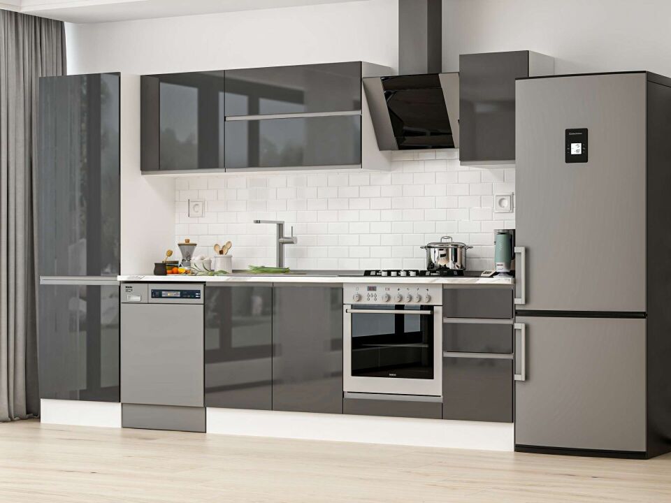 Alvinka 300X210 Cm High Gloss Mutfak Dolabı Mb-E80B60S40-2 High Gloss | Antrasit - Mdf