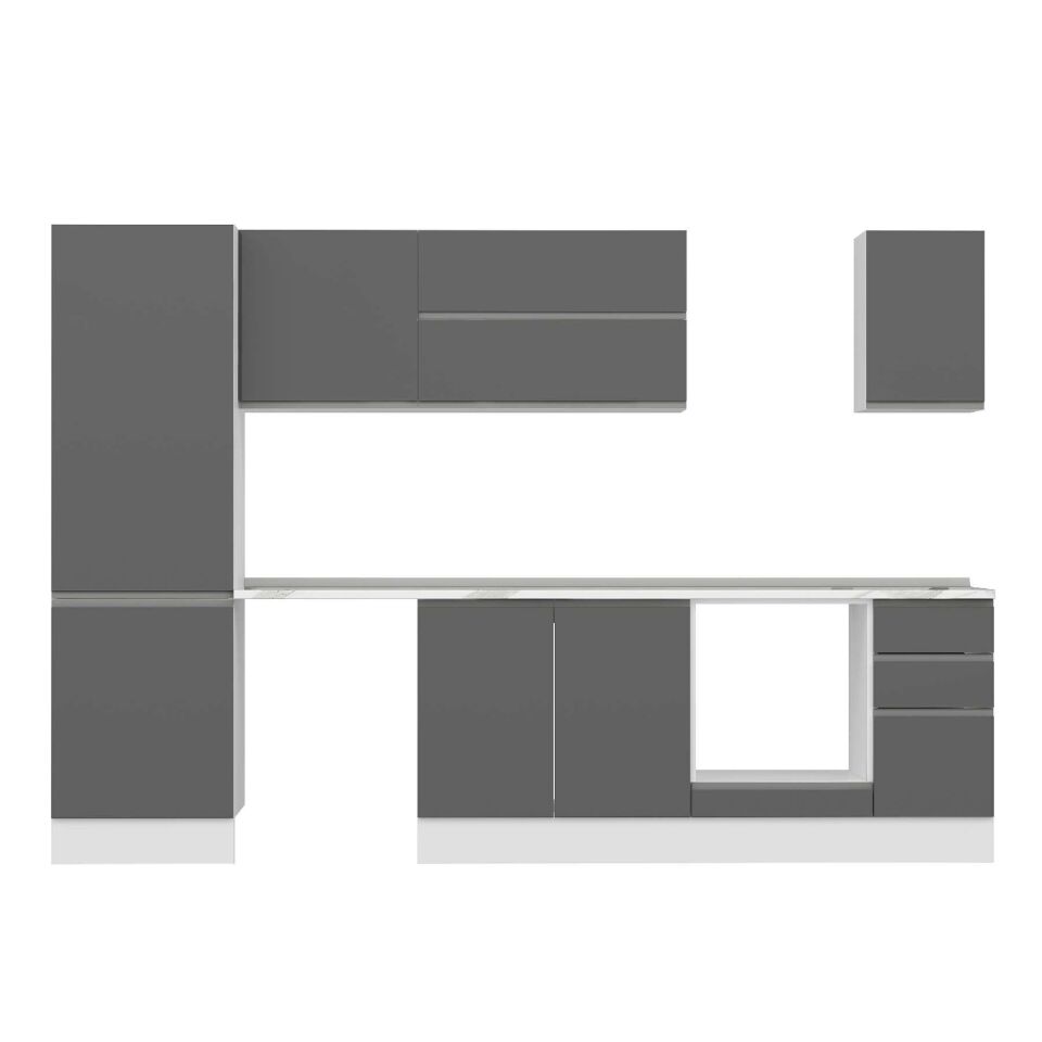 Alvinka 300X210 Cm High Gloss Mutfak Dolabı Mb-E80B60S40-2 High Gloss | Antrasit - Mdf