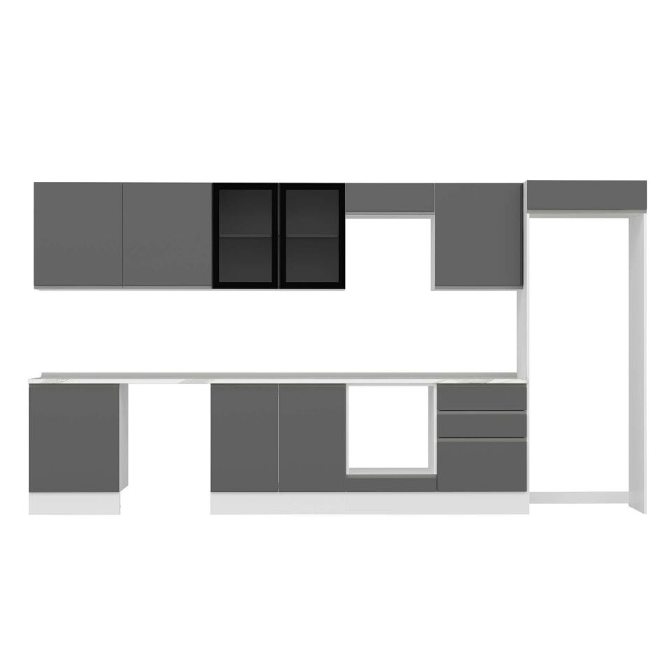 Alvinka 410X222 Cm High Gloss Mutfak Dolabı Mb-E90S60S60-3 High Gloss | Antrasit - Mdf