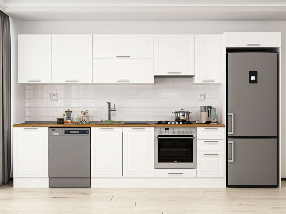 Alvinka 370X222 Cm Klasik Mebran Mutfak Dolabı Mb-E80S50S40-1 Mebran | Beyaz - Mdf