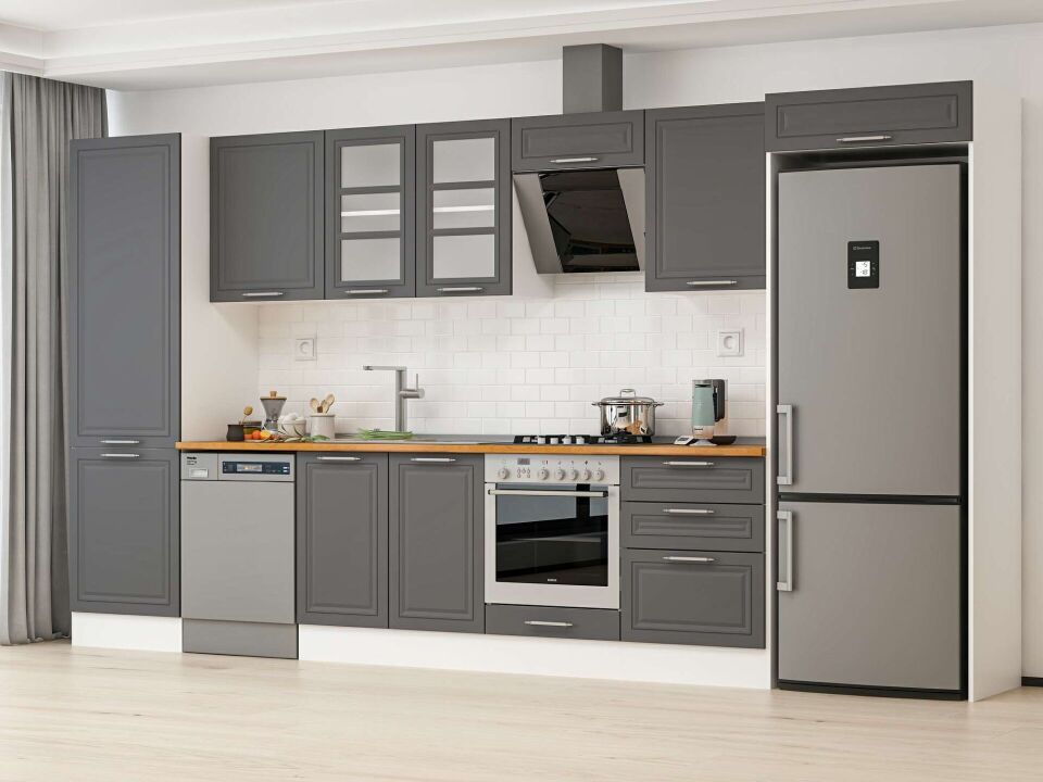 Alvinka 410X222 Cm Klasik Mebran Mutfak Dolabı Mbb-E90B60S60-3 Mebran | Antrasit - Suntalam