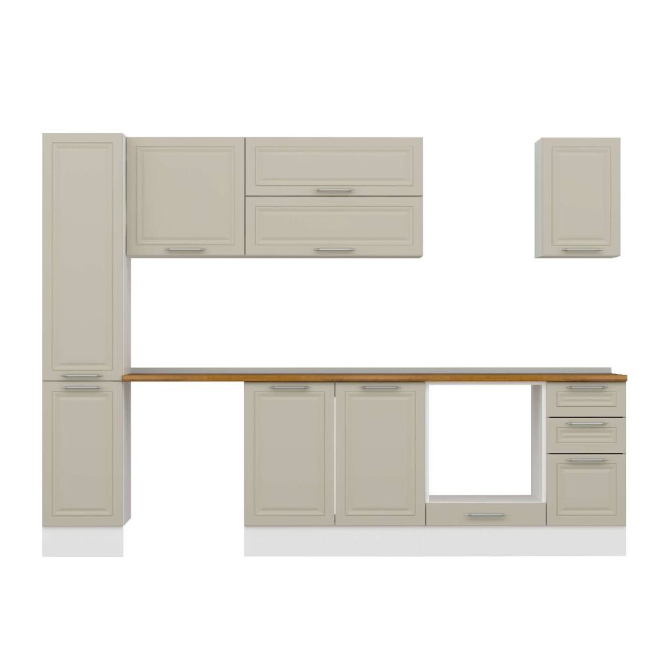 Alvinka 280X210 Cm Klasik Mebran Mutfak Dolabı Mb-E80B40S40-2 Mebran | Kumtaşı - Mdf