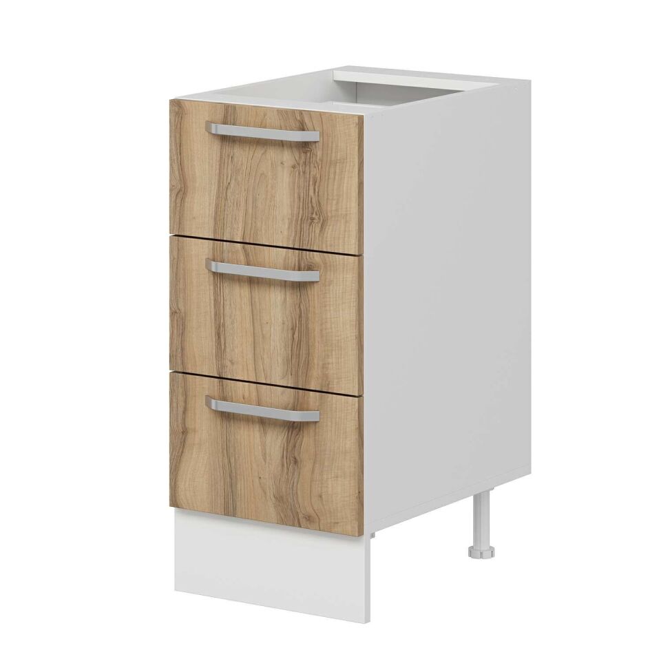 Alvinka Mutfak Modül Duz Alt 3Ç 40Cm Dolap Beyaz Dore Mdf