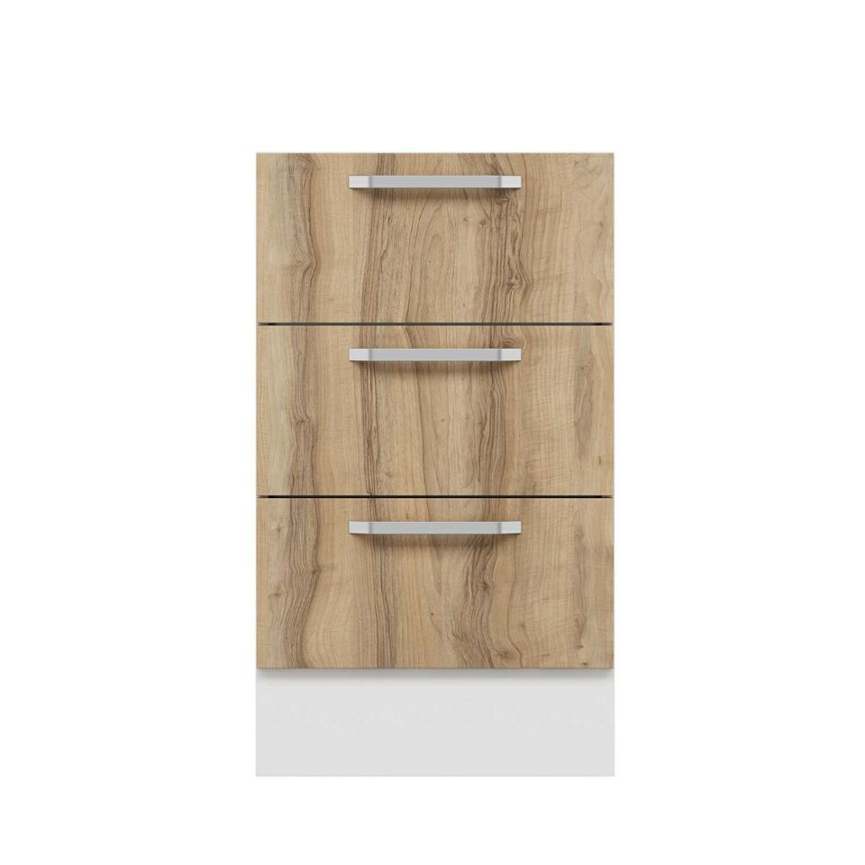 Alvinka Mutfak Modül Duz Alt 3Ç 50Cm Dolap Beyaz Dore