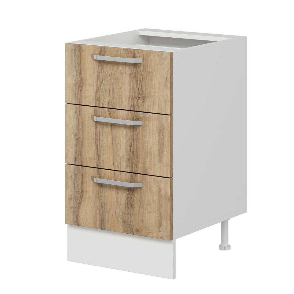 Alvinka Mutfak Modül Duz Alt 3Ç 50Cm Dolap Beyaz Dore