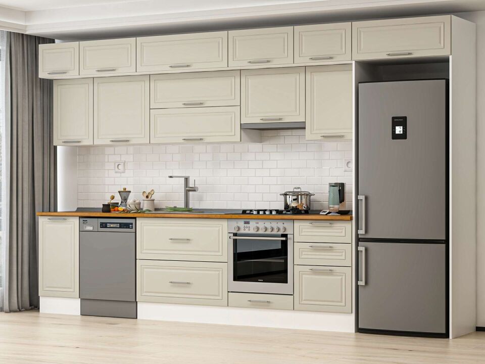 Alvinka 375X240 Cm Klasik Mebran Mutfak Dolabı Beyaz Beyaz Mb-E80S45S50-1