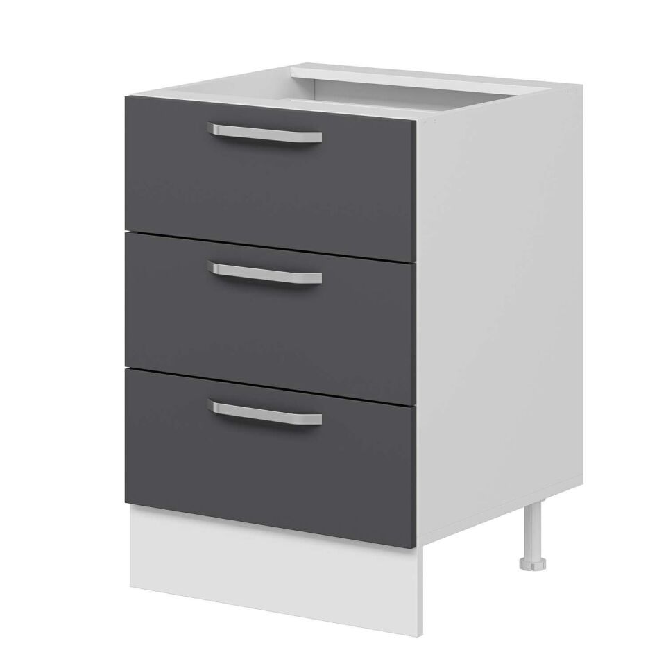 Alvinka Mutfak Modül Duz Alt 3Ç 60Cm Dolap Beyaz Antrasit