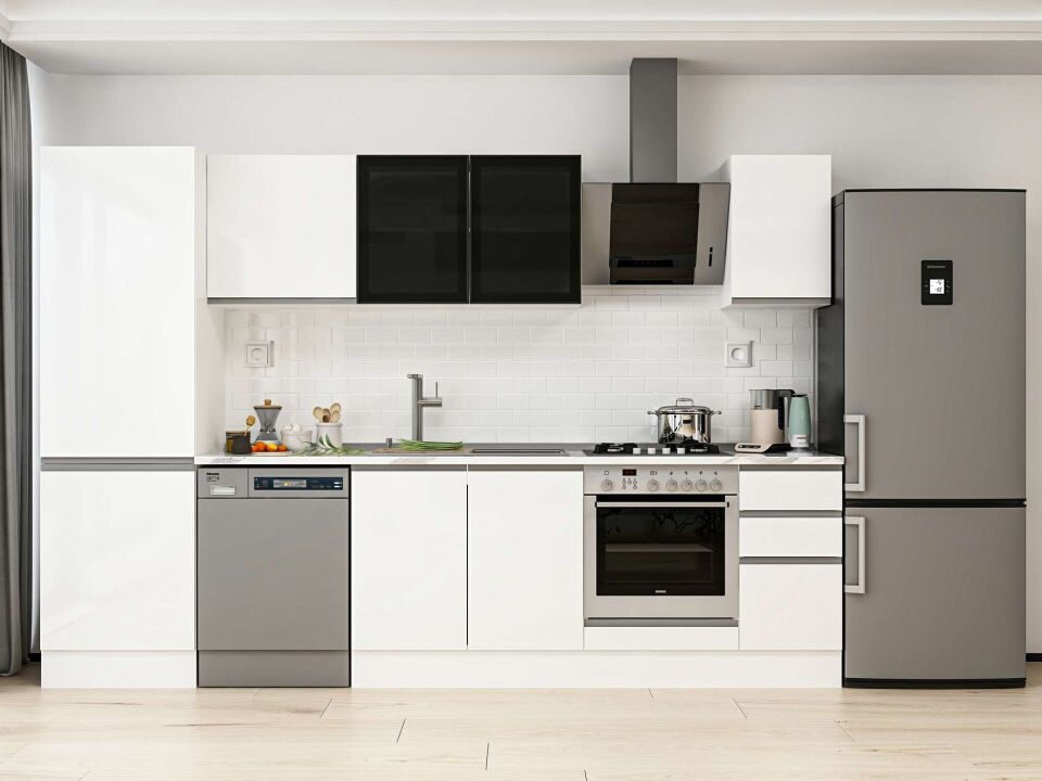 Alvinka 300X210 Cm High Gloss Mutfak Dolabı Mb-E80B60S40-3 High Gloss | Beyaz - Mdf