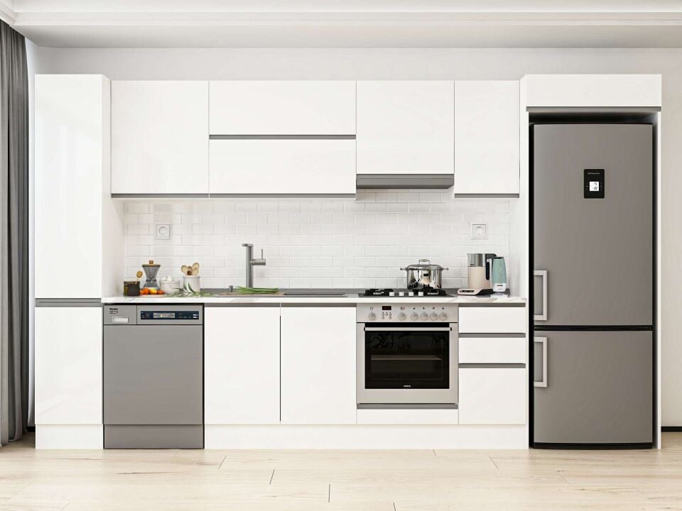 Alvinka 370X222 Cm High Gloss Mutfak Dolabı Mbb-E90B40S40-1 High Gloss | Beyaz - Mdf