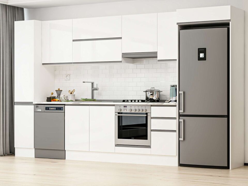 Alvinka 370X222 Cm High Gloss Mutfak Dolabı Mbb-E90B40S40-1 High Gloss | Beyaz - Mdf