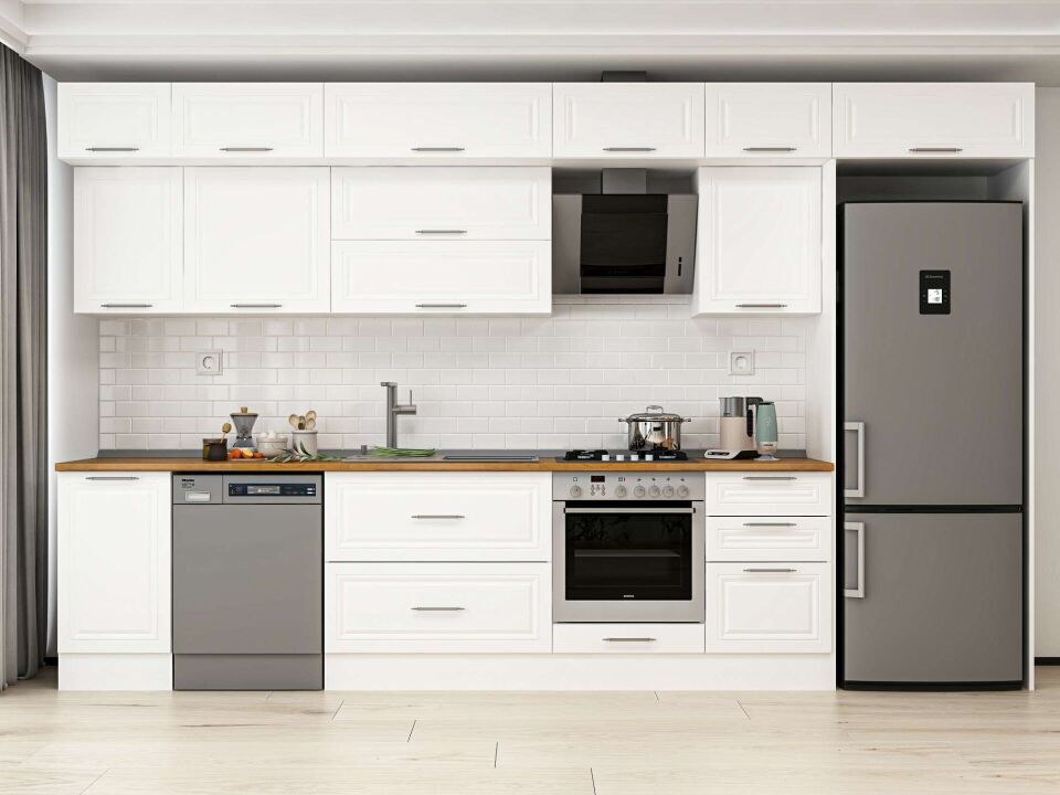 Alvinka 375X240 Cm Klasik Mebran Mutfak Dolabı Beyaz Beyaz Mb-E80S45S50-2
