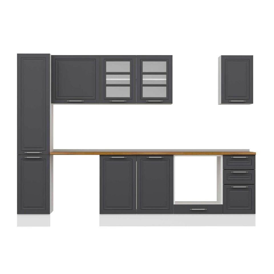 Alvinka 280X210 Cm Klasik Mebran Mutfak Dolabı Mb-E80B40S40-3 Mebran | Antrasit - Suntalam
