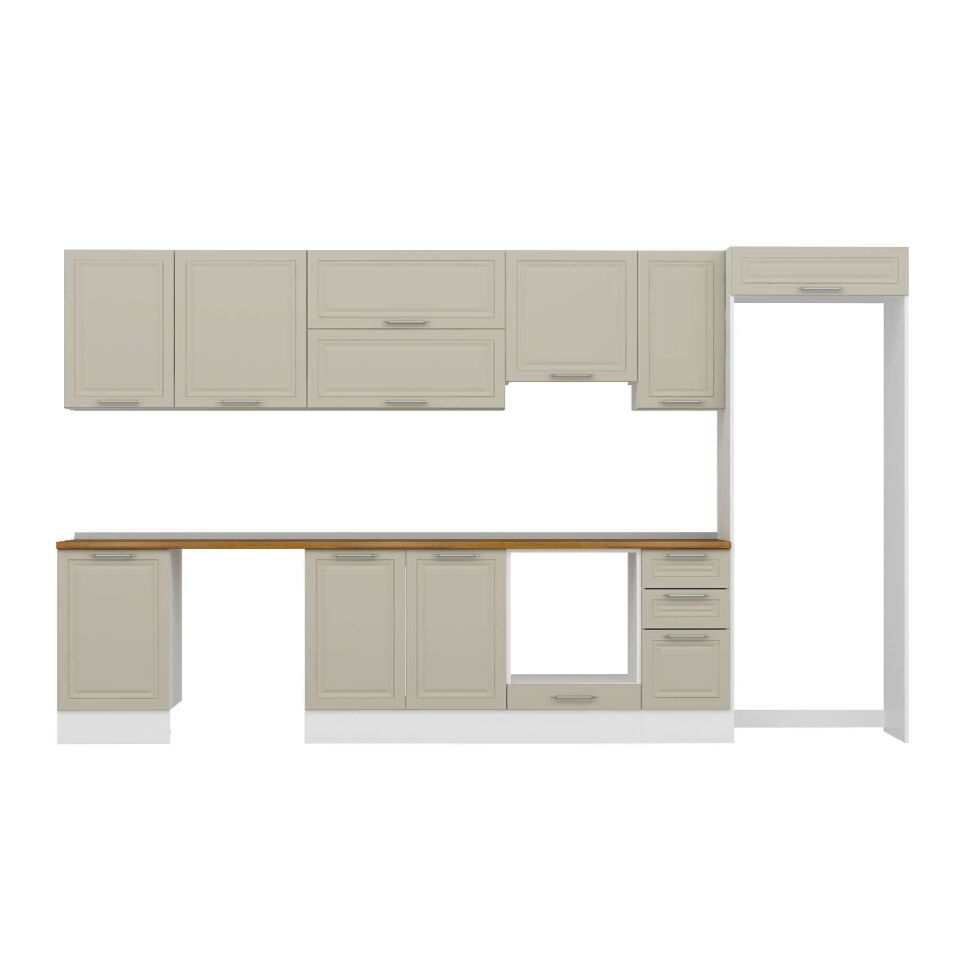 Alvinka 370X222 Cm Klasik Mebran Mutfak Dolabı Mb-E80S50S40-1 Mebran | Kumtaşı - Mdf