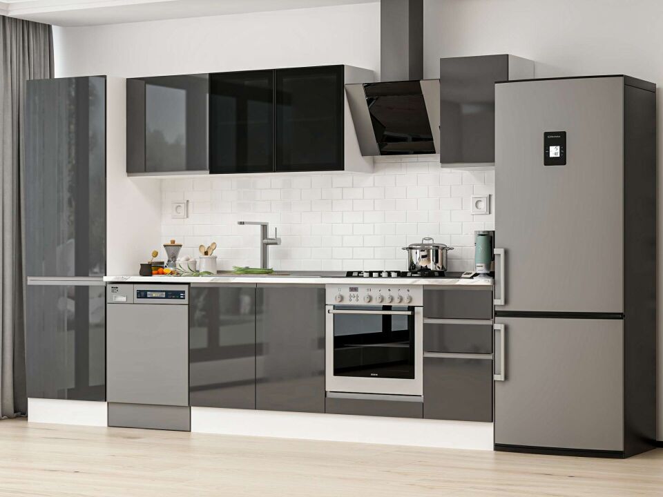 Alvinka 300X210 Cm High Gloss Mutfak Dolabı Mb-E80B60S40-3 High Gloss | Antrasit - Suntalam