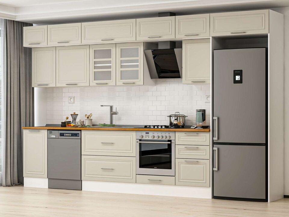 Alvinka 375X240 Cm Klasik Mebran Mutfak Dolabı Beyaz Beyaz Mb-E80S45S50-3