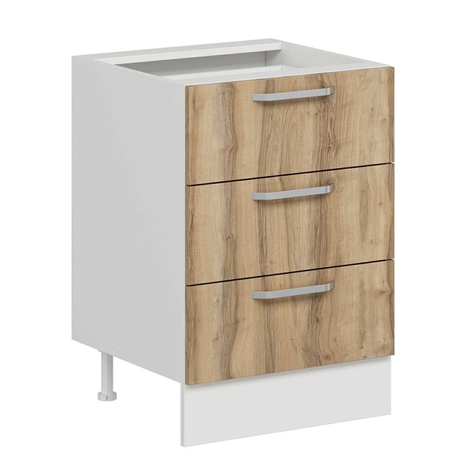 Alvinka Mutfak Modül Duz Alt 3Ç 60Cm Dolap Beyaz Dore