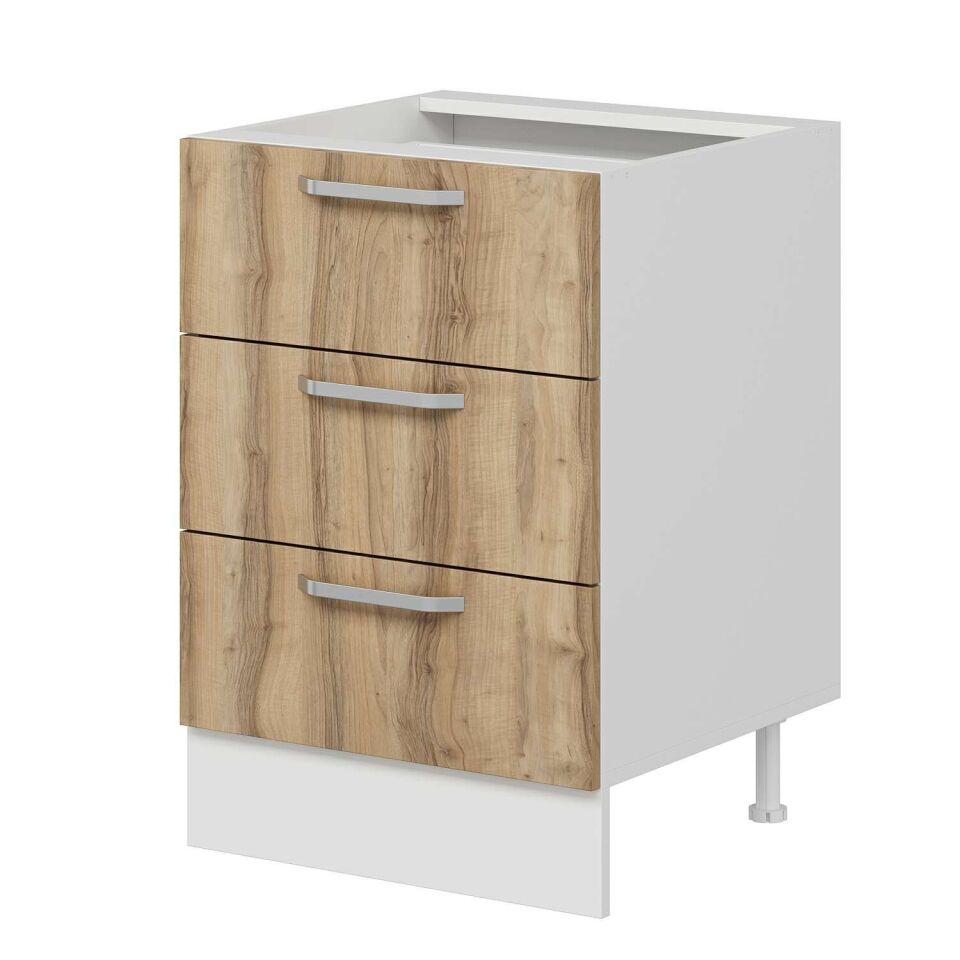 Alvinka Mutfak Modül Duz Alt 3Ç 60Cm Dolap Beyaz Dore