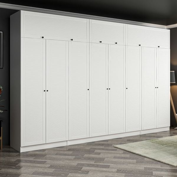 Minar Kale 8 Mebran Panjur Kapaklı 2 Ç Dolap Ve Yüklük Beyaz 255CM