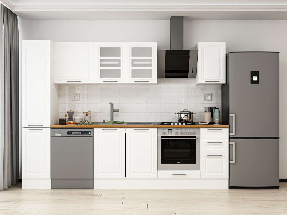 Alvinka 280X210 Cm Klasik Mebran Mutfak Dolabı Mb-E80B40S40-3 Mebran | Beyaz - Mdf