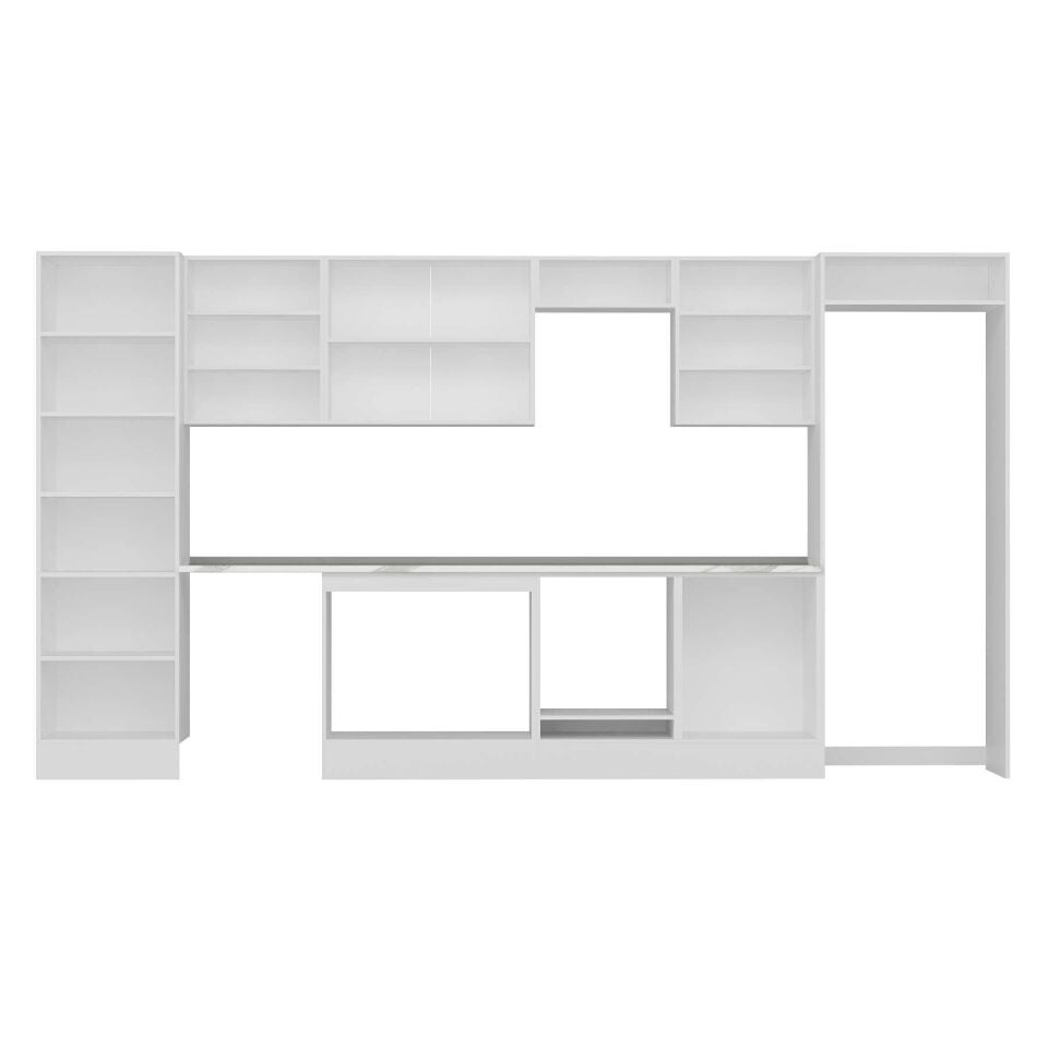 Alvinka 410X222 Cm Klasik Mebran Mutfak Dolabı Mbb-E90B60S60-3 Mebran | Kumtaşı - Mdf