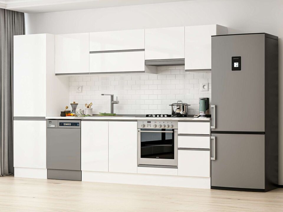 Alvinka 305X210 Cm High Gloss Mutfak Dolabı Mb-E80B60S45-1 High Gloss | Beyaz - Suntalam