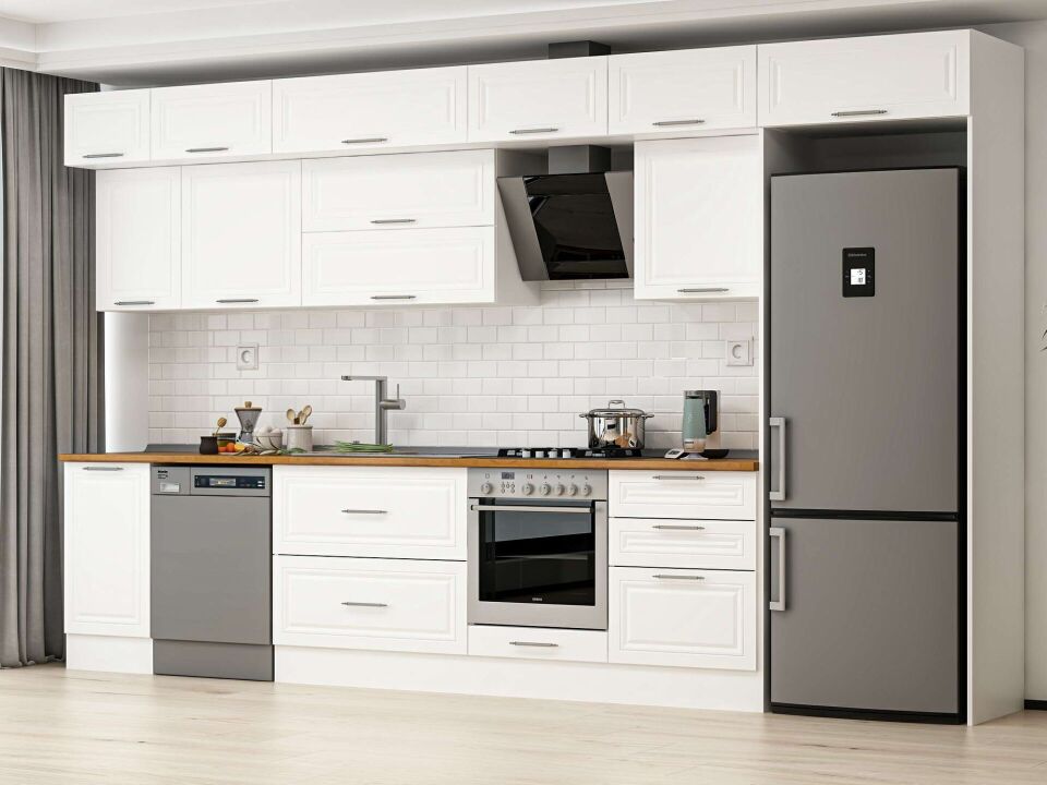 Alvinka 385X240 Cm Klasik Mebran Mutfak Dolabı Beyaz Beyaz Mb-E80S45S60-2