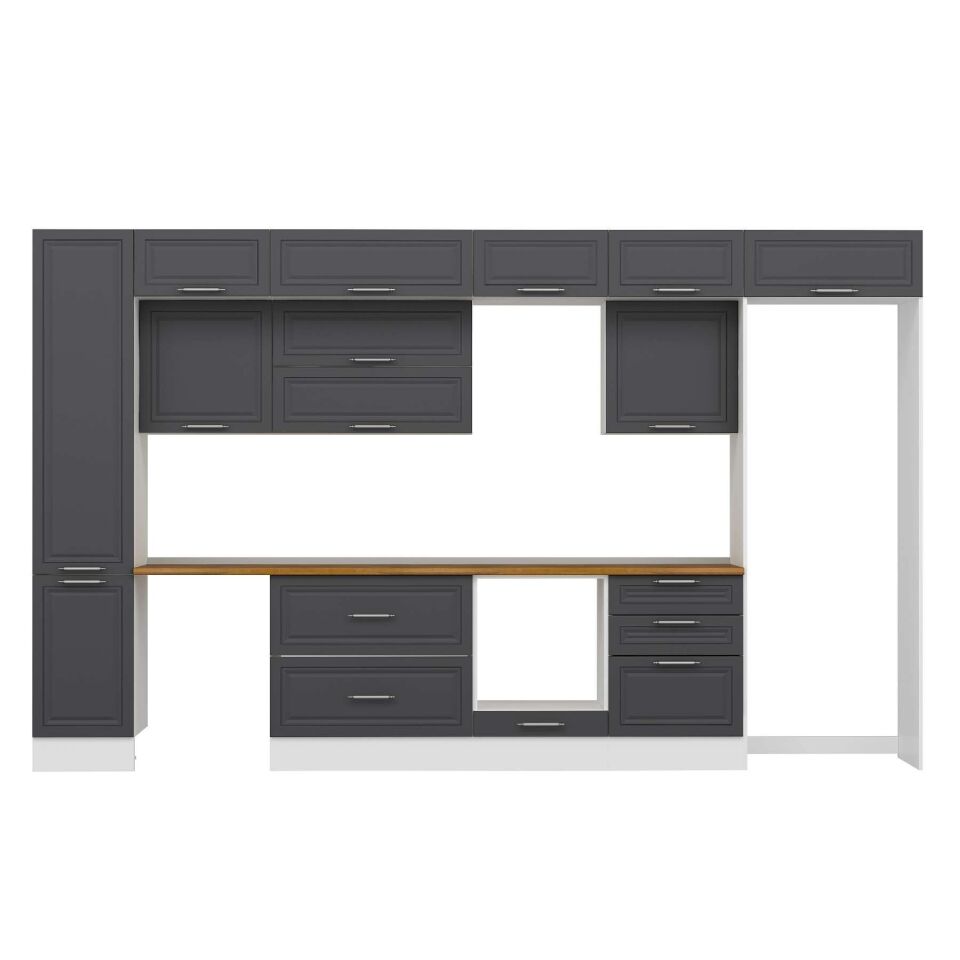 Alvinka 395X240 Cm Klasik Mebran Mutfak Dolabı Mbb-E90B45S60-2 Mebran | Antrasit - Mdf