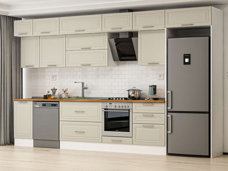 Alvinka 385X240 Cm Klasik Mebran Mutfak Dolabı Beyaz Beyaz Mb-E80S45S60-2