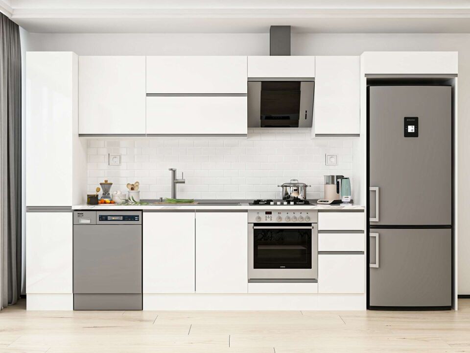 Alvinka 370X222 Cm High Gloss Mutfak Dolabı Mbb-E90B40S40-2 High Gloss | Beyaz - Mdf