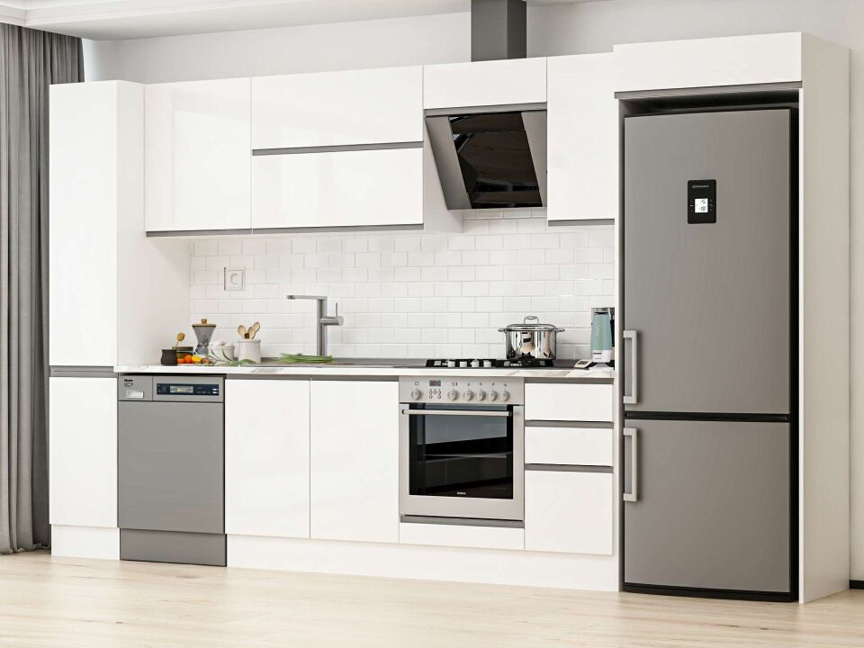 Alvinka 370X222 Cm High Gloss Mutfak Dolabı Mbb-E90B40S40-2 High Gloss | Beyaz - Mdf